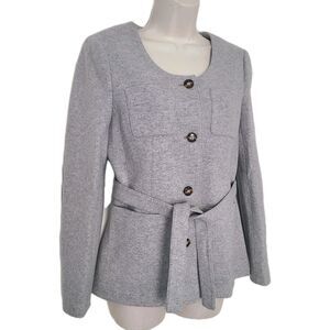 J.Crew Tie-waist  jacket sz 0 Italian knit wool Mario Bellucci Grey  pockets New
